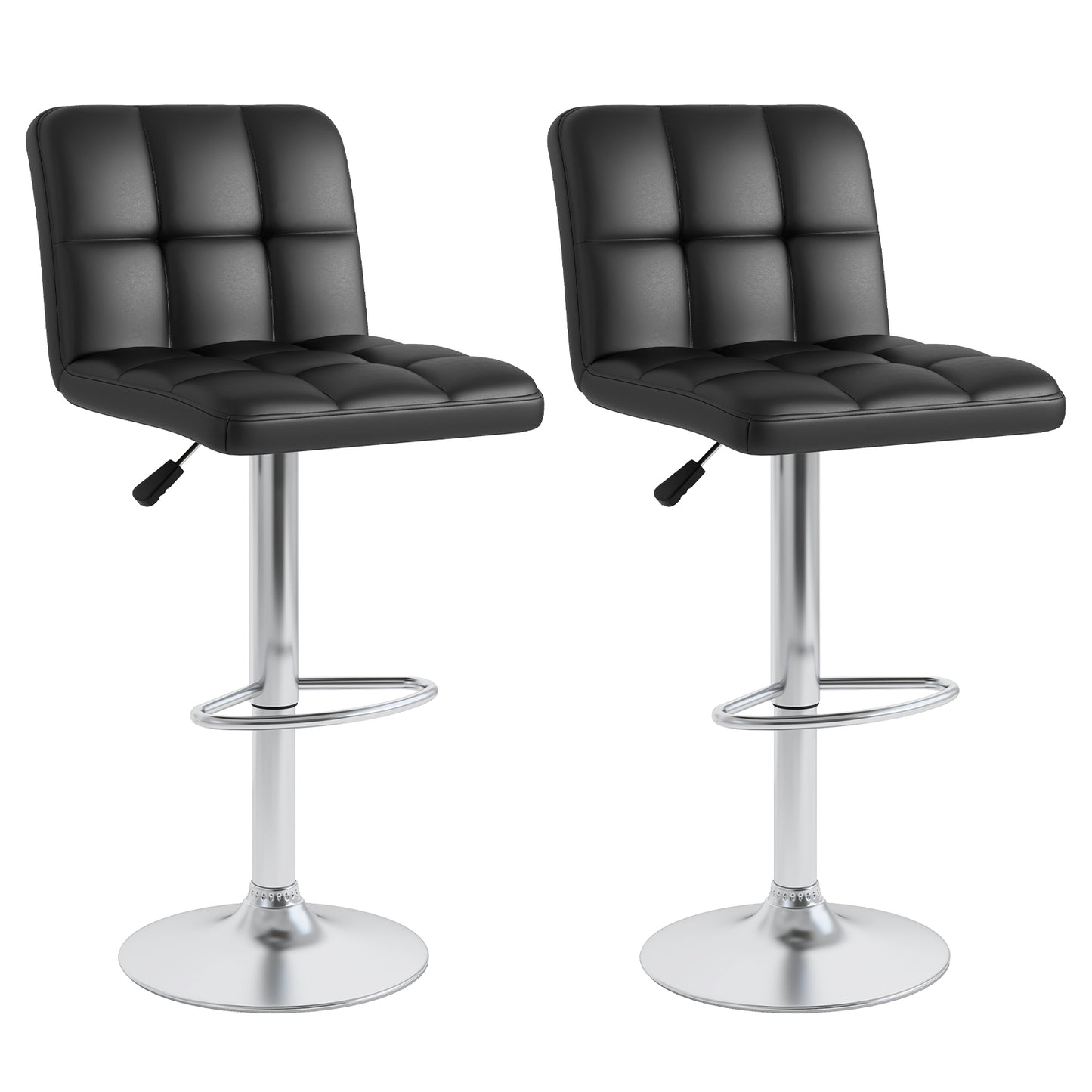 Set Of 2 Square Swivel Adjustable PU Leather Bar Stools, Black