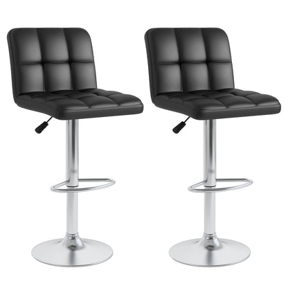 Set Of 2 Square Swivel Adjustable PU Leather Bar Stools, Black