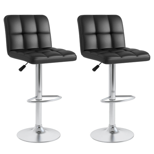 Set Of 2 Square Swivel Adjustable PU Leather Bar Stools, Black