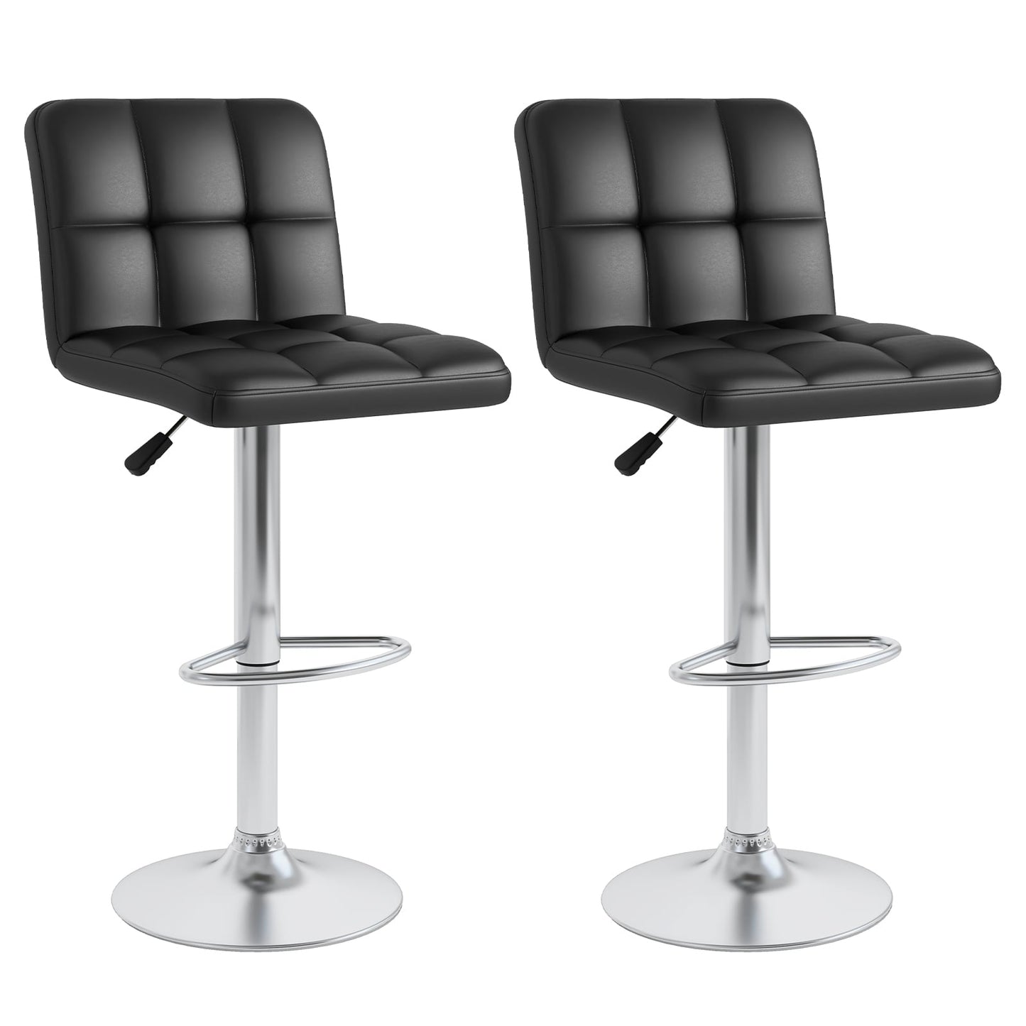 Set Of 2 Square Swivel Adjustable PU Leather Bar Stools, Black Bar Stools Black at Gallery Canada