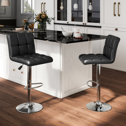 Set Of 2 Square Swivel Adjustable PU Leather Bar Stools, Black