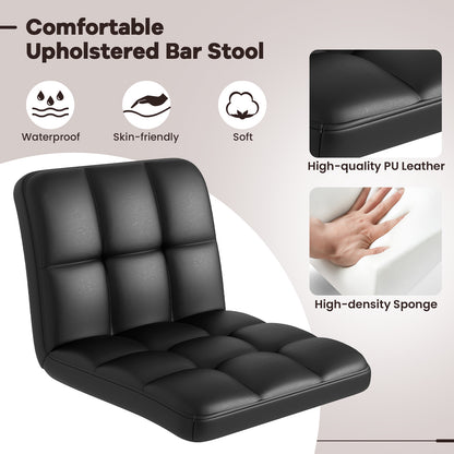 Set Of 2 Square Swivel Adjustable PU Leather Bar Stools, Black