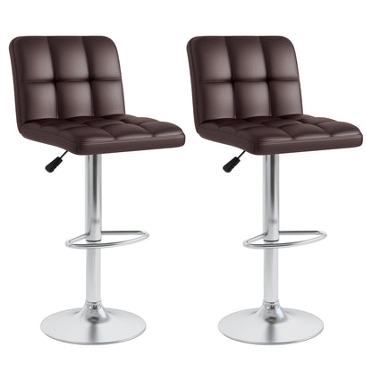 Square Swivel Adjustable PU Leather Bar Stools, Set of 2, Brown
