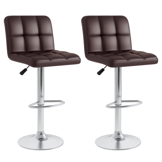 Set of 2 Square Swivel Adjustable PU Leather Bar Stools with Back and Footrest, Coffee