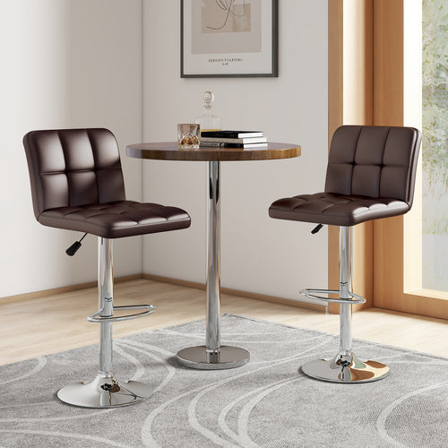 Square Swivel Adjustable PU Leather Bar Stools, Set of 2, Brown