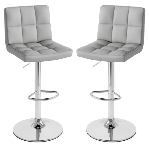 Set Of 2 Square Swivel Adjustable Bar Stools, Gray