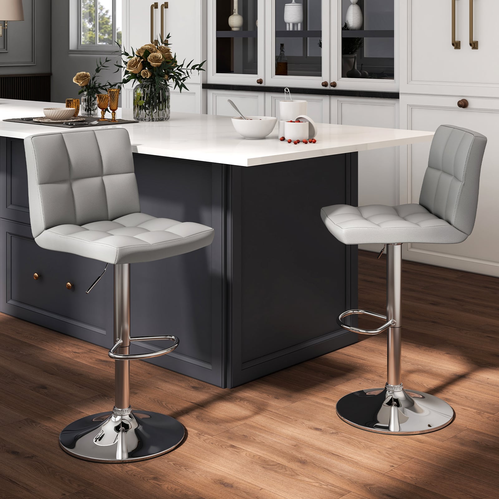 Set Of 2 Square Swivel Adjustable Bar Stools, Gray Bar Stools at Gallery Canada
