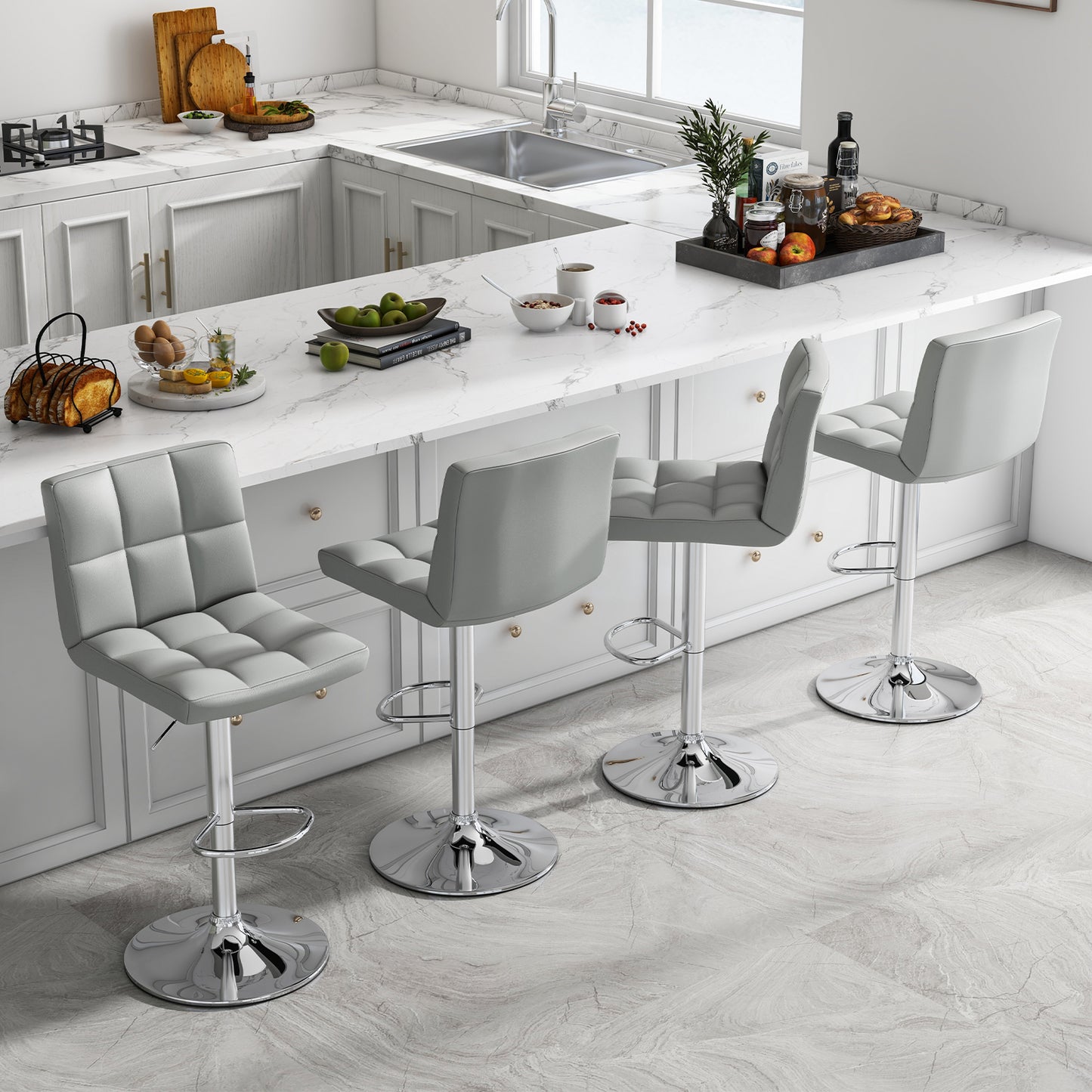 Set Of 2 Square Swivel Adjustable Bar Stools, Gray Bar Stools at Gallery Canada