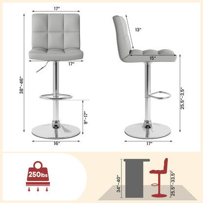 Set Of 2 Square Swivel Adjustable Bar Stools, Gray Bar Stools at Gallery Canada