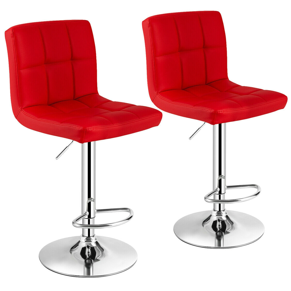 2 Square Swivel Adjustable PU Leather Bar Stools, Red