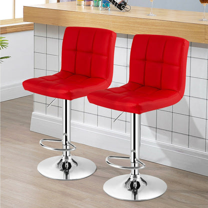 2 Square Swivel Adjustable PU Leather Bar Stools, Red