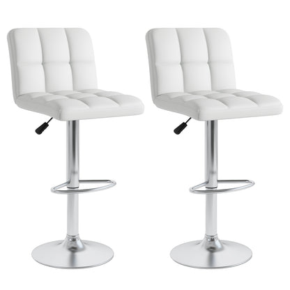 Square Swivel Adjustable PU Leather Bar Stools, Set of 2, White