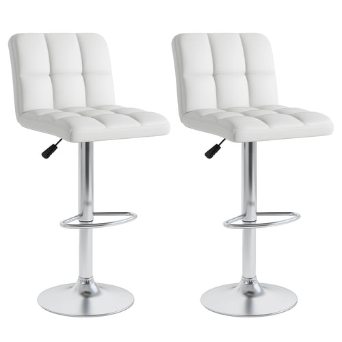 Square Swivel Adjustable PU Leather Bar Stools, Set of 2, White