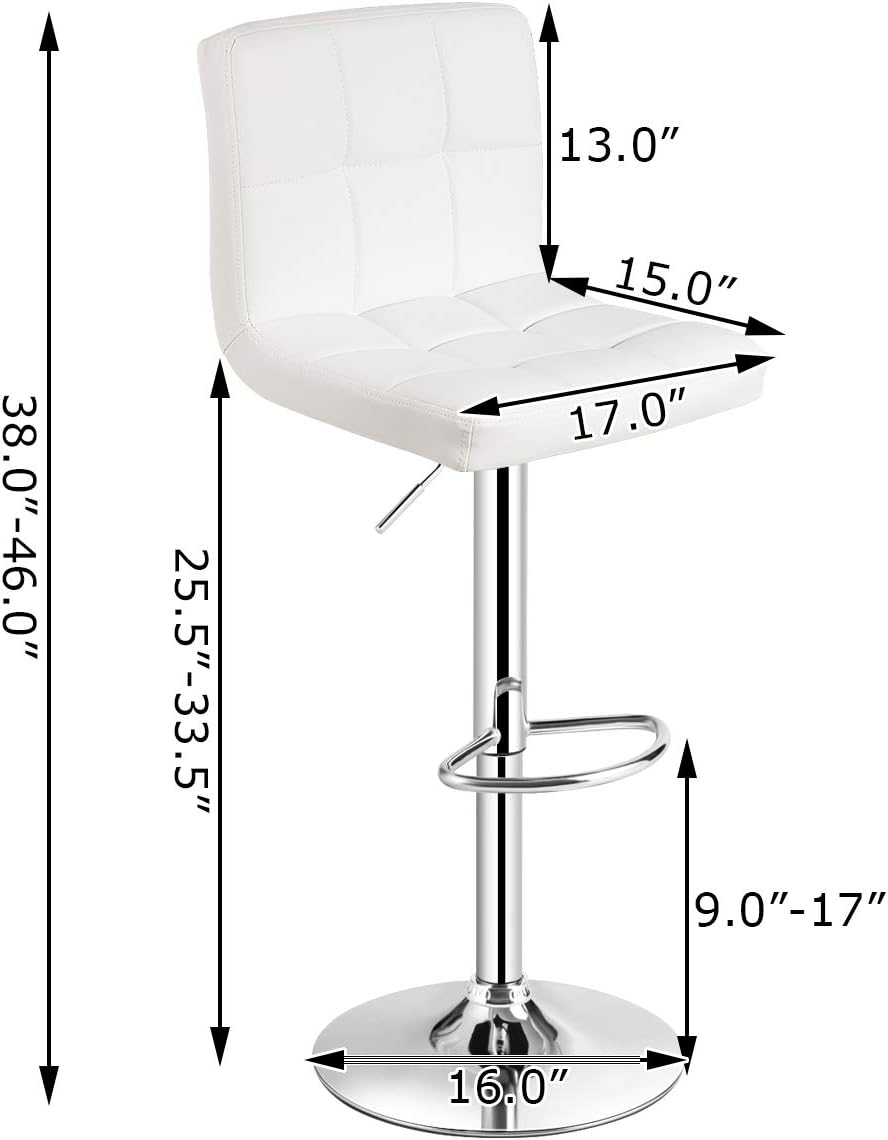 Square Swivel Adjustable PU Leather Bar Stools, Set of 2, White
