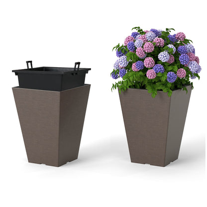 Square Taper Planter Set of 2, S, Removable Inner Bucket, Brown Raised Garden Beds at Gallery Canada