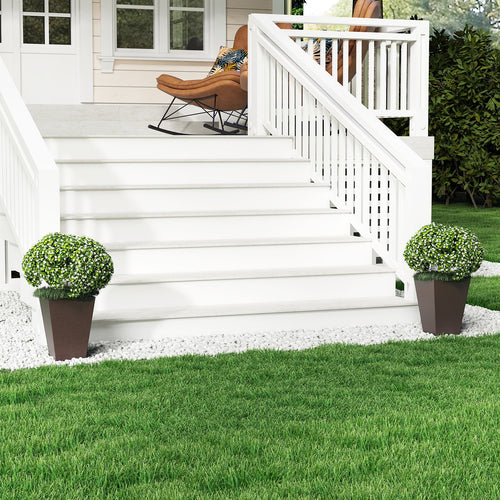 Set of 2 Square Taper Planter with Removable Inner Bucket and Optional Drainage Hole-S, Brown