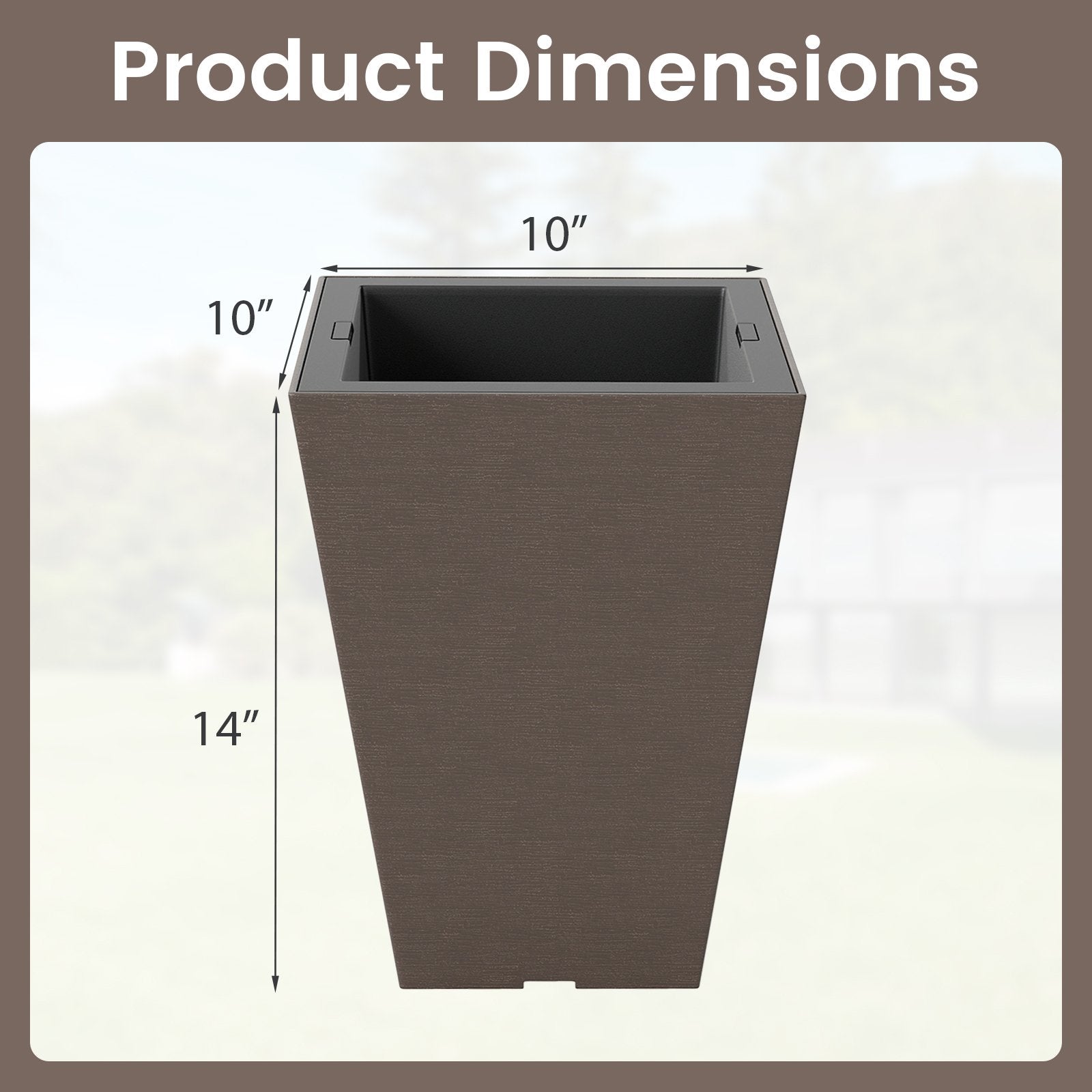 Set of 2 Square Taper Planter with Removable Inner Bucket and Optional Drainage Hole-S, Brown Raised Garden Beds at Gallery Canada