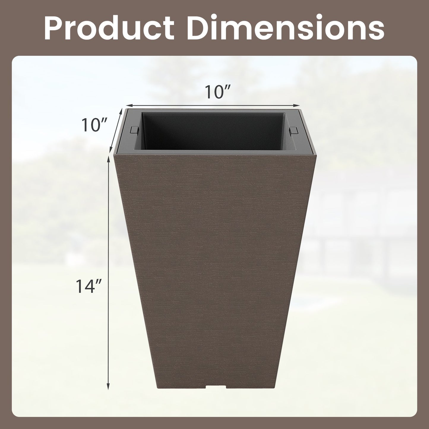 Set of 2 Square Taper Planter with Removable Inner Bucket and Optional Drainage Hole-S, Brown Raised Garden Beds at Gallery Canada