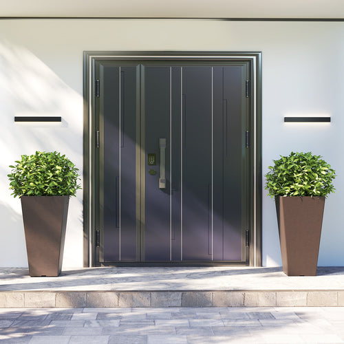 Set of 2 Square Taper Planter with Removable Inner Bucket and Optional Drainage Hole-M, Brown