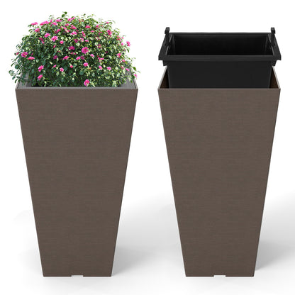 Set of 2 Square Taper Planter with Removable Inner Bucket and Optional Drainage Hole-M, Brown Raised Garden Beds at Gallery Canada