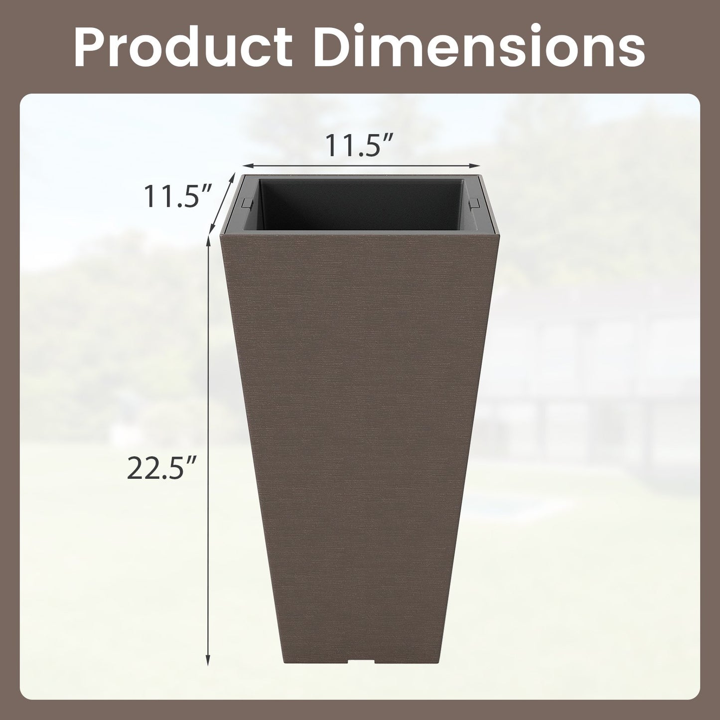 Set of 2 Square Taper Planter with Removable Inner Bucket and Optional Drainage Hole-M, Brown Raised Garden Beds at Gallery Canada