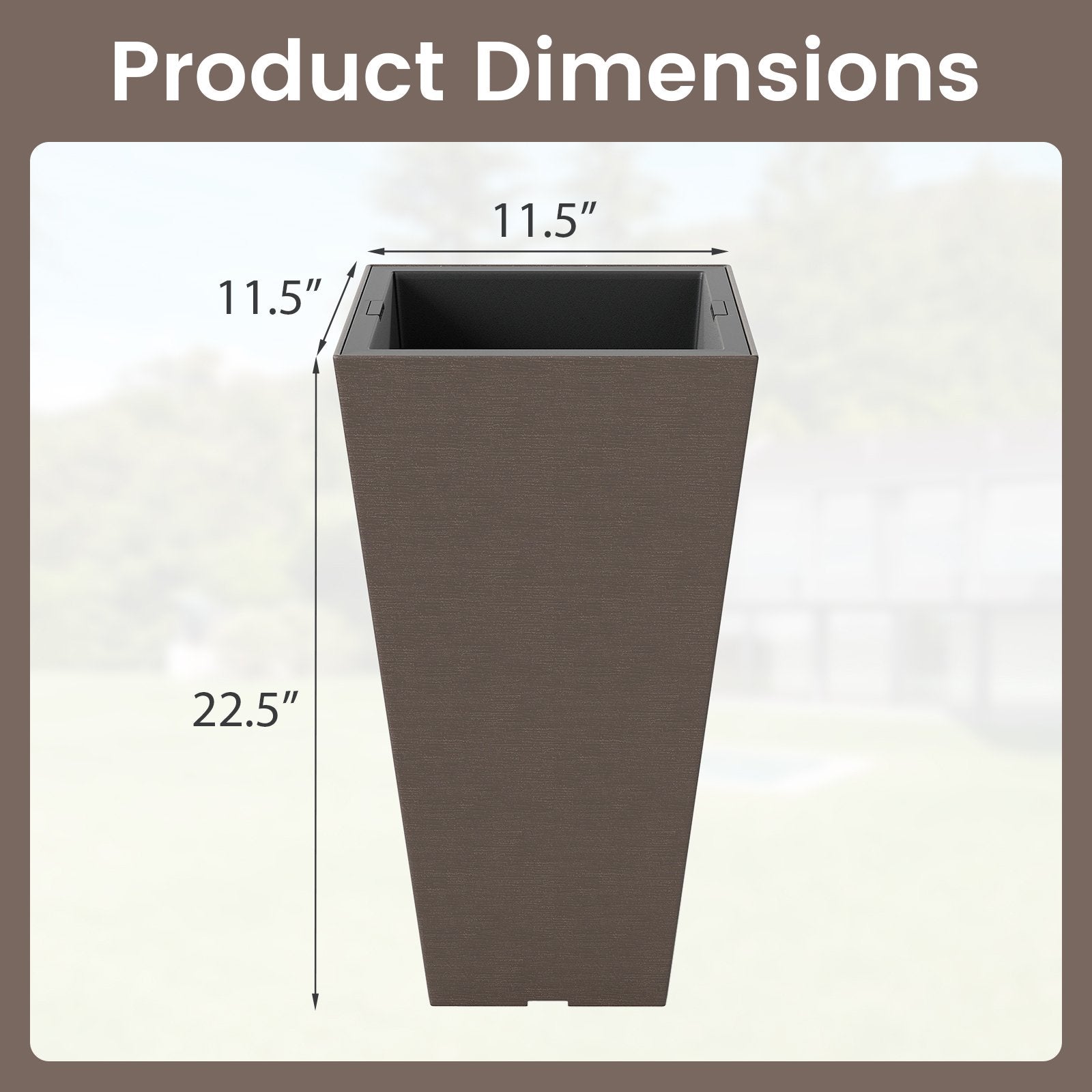 Set of 2 Square Taper Planter with Removable Inner Bucket and Optional Drainage Hole-M, Brown Raised Garden Beds at Gallery Canada