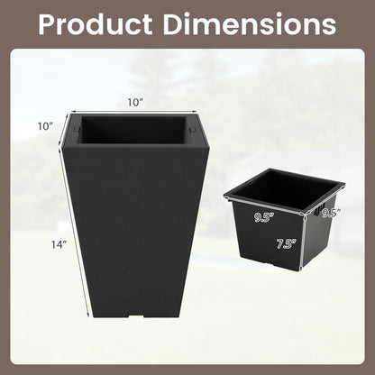 Set of 2 Square Taper Planter with Optional Drainage Hole and Removable Inner Bucket, Black Raised Garden Beds at Gallery Canada