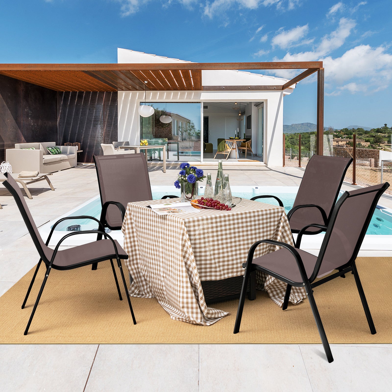 Stackable Patio Dining Chairs, Set of 2, Brown Patio Dining Chairs at Gallery Canada