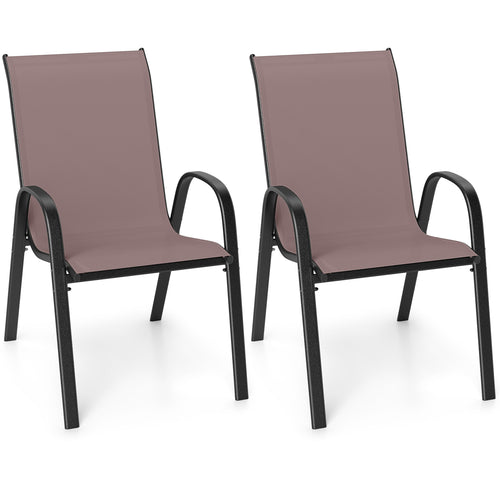 Stackable Patio Dining Chairs, Set of 2, Brown