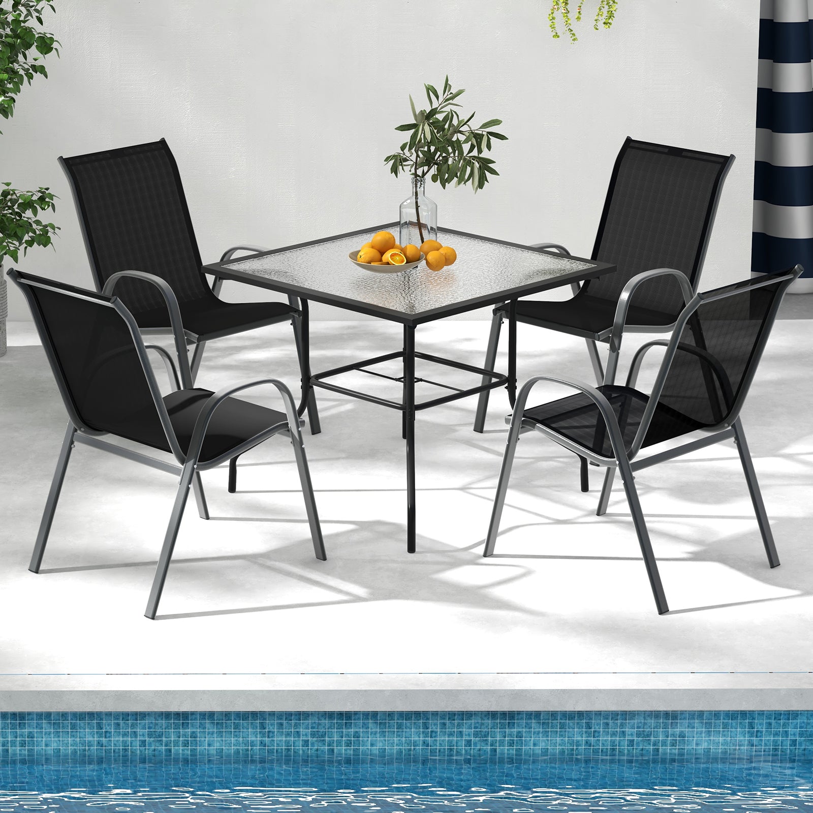 Stackable Patio Dining Chairs Set, 2 Pack, Black Patio Dining Chairs at Gallery Canada