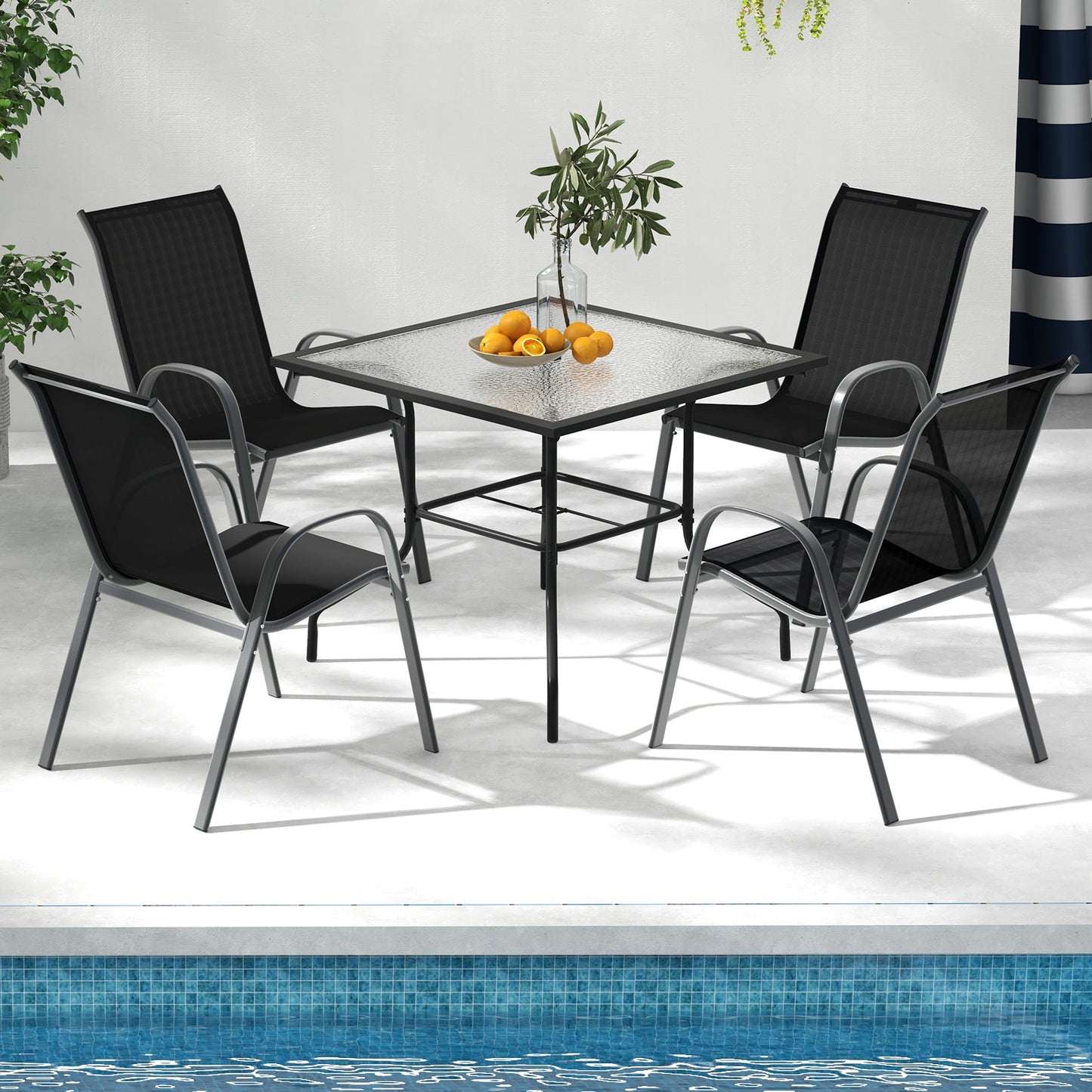 Stackable Patio Dining Chairs Set, 2 Pack, Black Patio Dining Chairs at Gallery Canada