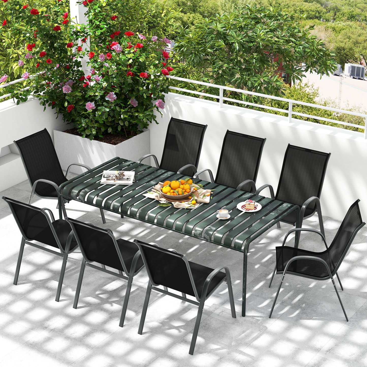 Stackable Patio Dining Chairs Set, 2 Pack, Black Patio Dining Chairs at Gallery Canada