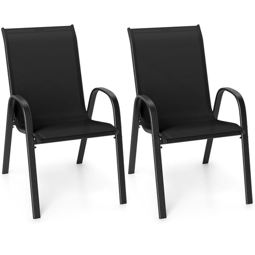 Stackable Patio Dining Chairs Set, 2 Pack, Black