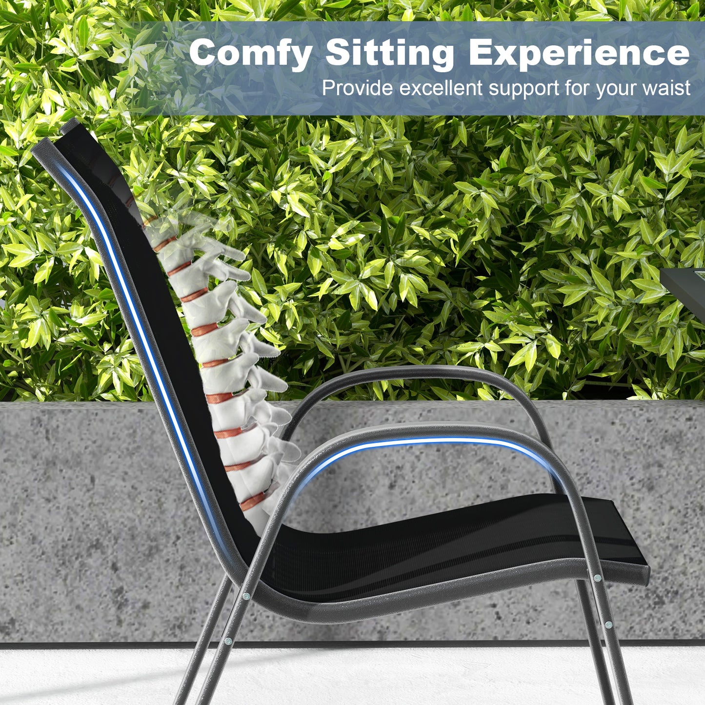 Stackable Patio Dining Chairs Set, 2 Pack, Black Patio Dining Chairs at Gallery Canada