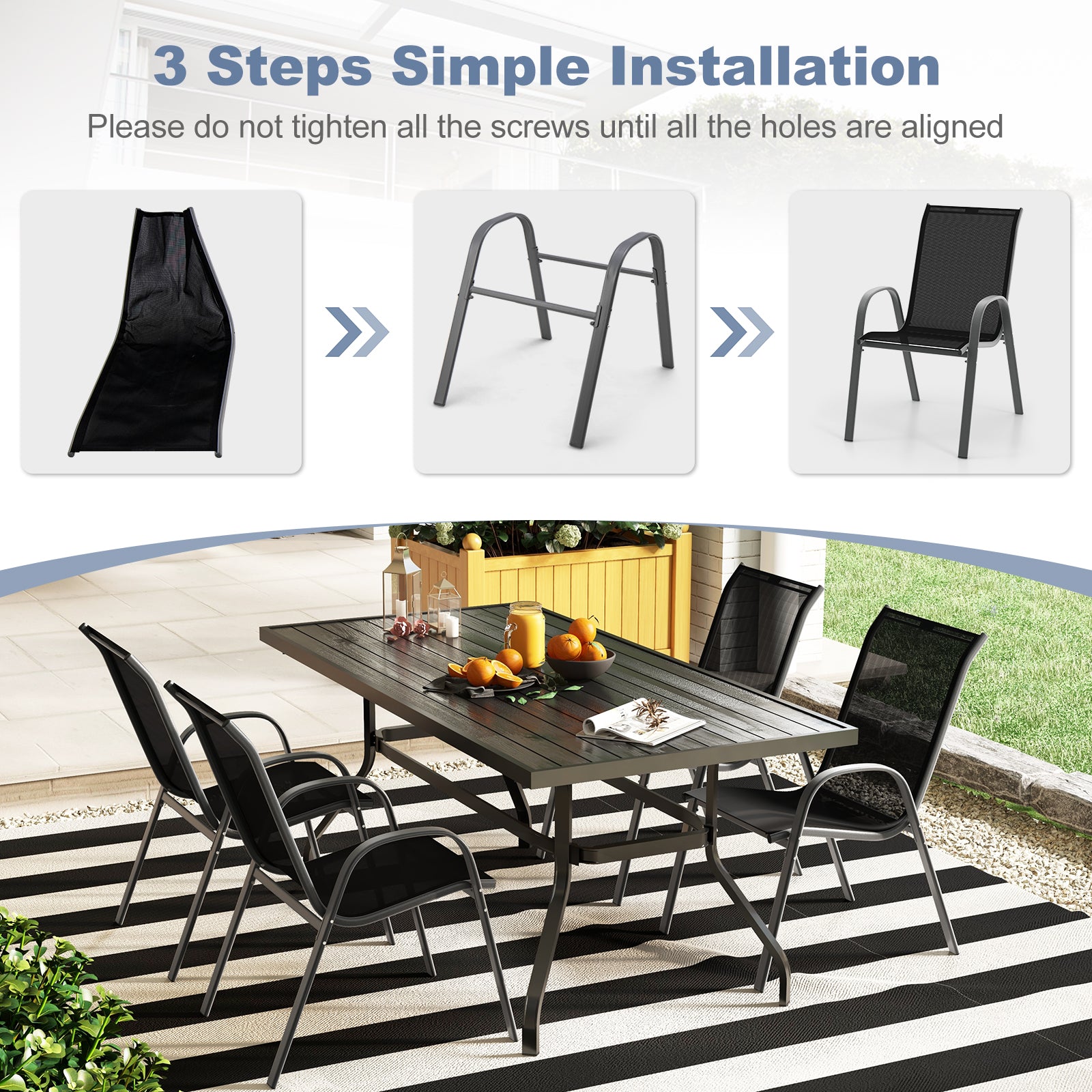Stackable Patio Dining Chairs Set, 2 Pack, Black Patio Dining Chairs at Gallery Canada