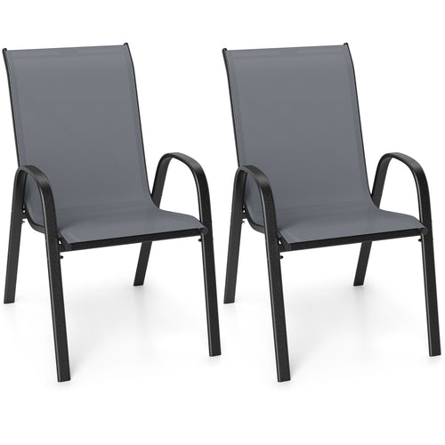 Stackable Patio Dining Chairs, Set of 2, Gray