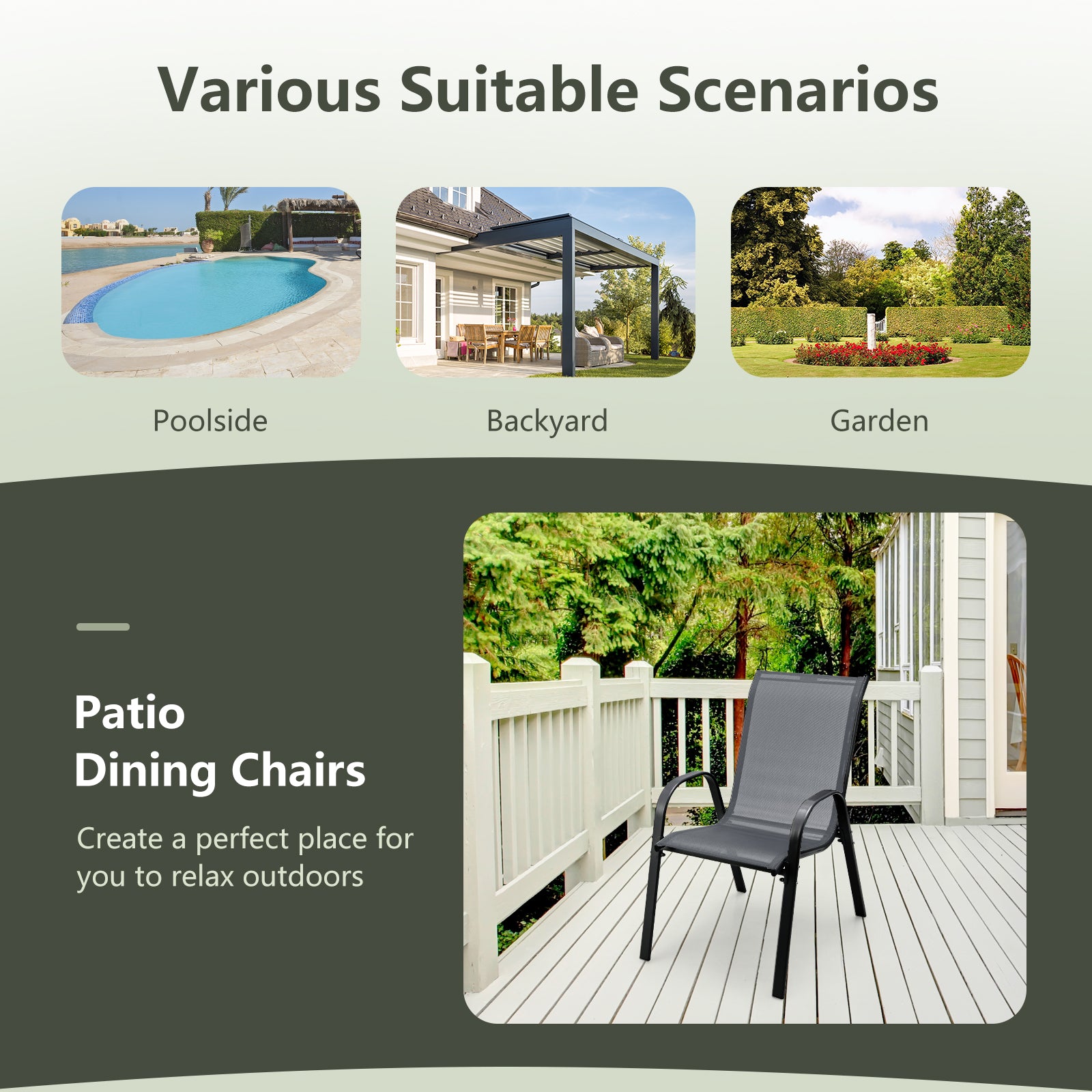 Stackable Patio Dining Chairs, Set of 2, Gray Patio Dining Chairs at Gallery Canada