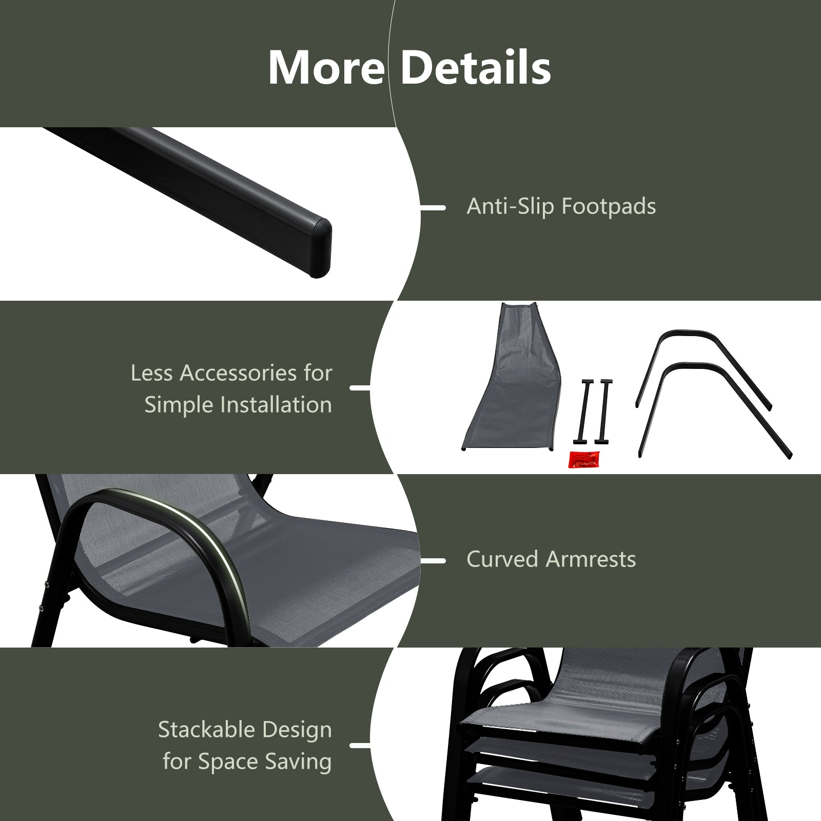 Stackable Patio Dining Chairs, Set of 2, Gray Patio Dining Chairs at Gallery Canada