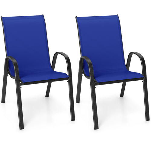 Stackable Patio Dining Chairs Set, 2 Chairs, Navy