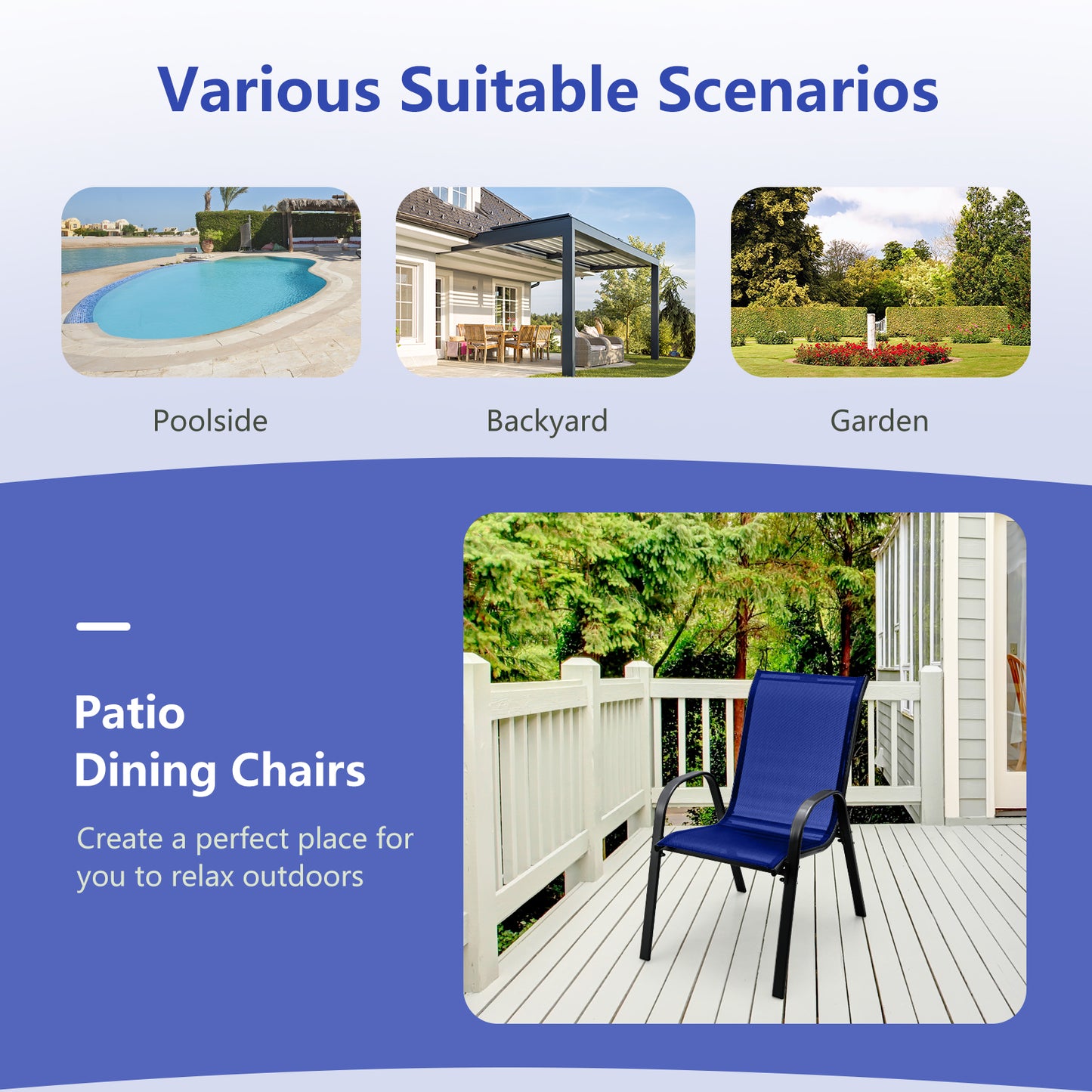 Stackable Patio Dining Chairs Set, 2 Chairs, Navy Patio Dining Chairs at Gallery Canada