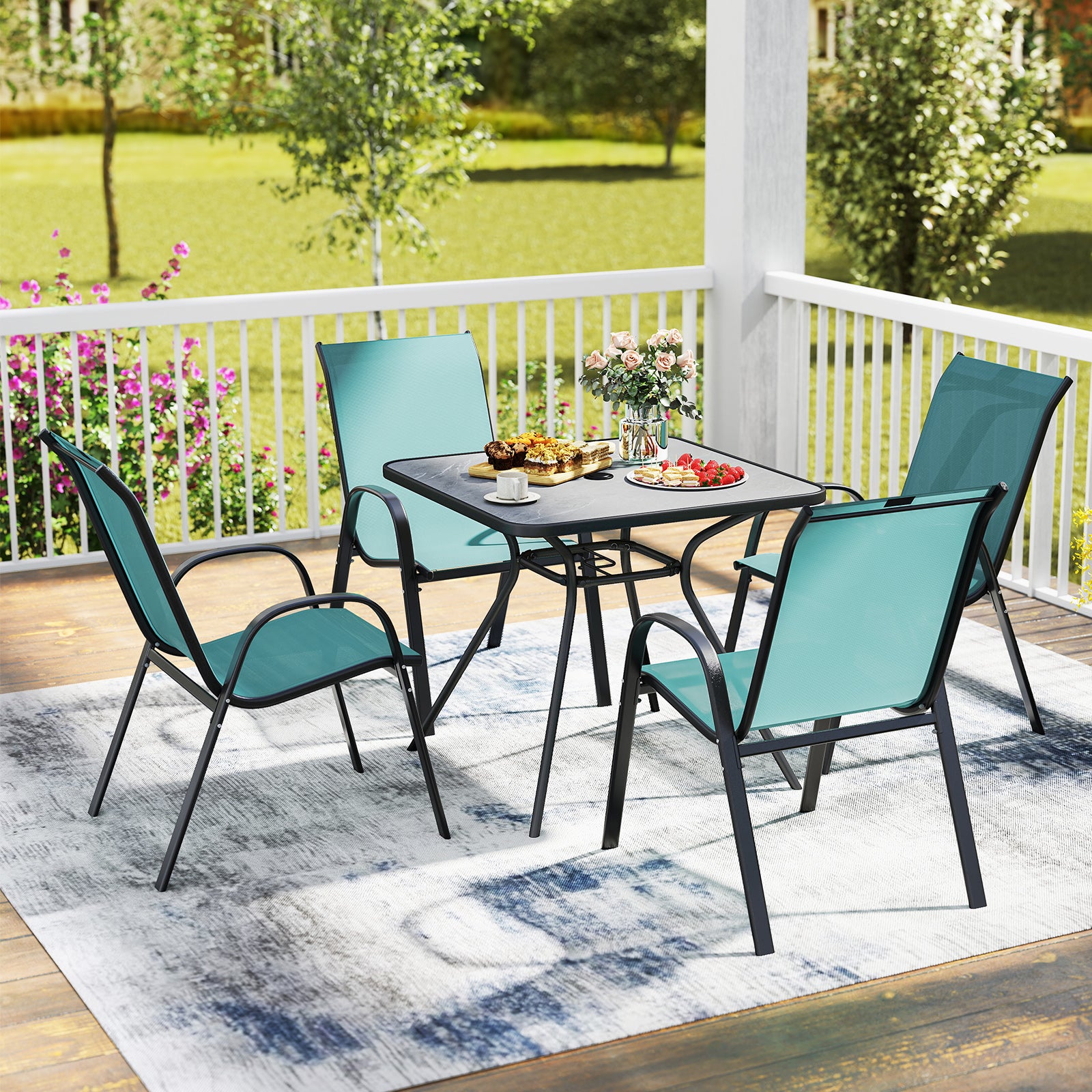 Stackable Patio Dining Chairs, Set of 2, Turquoise Patio Dining Chairs at Gallery Canada