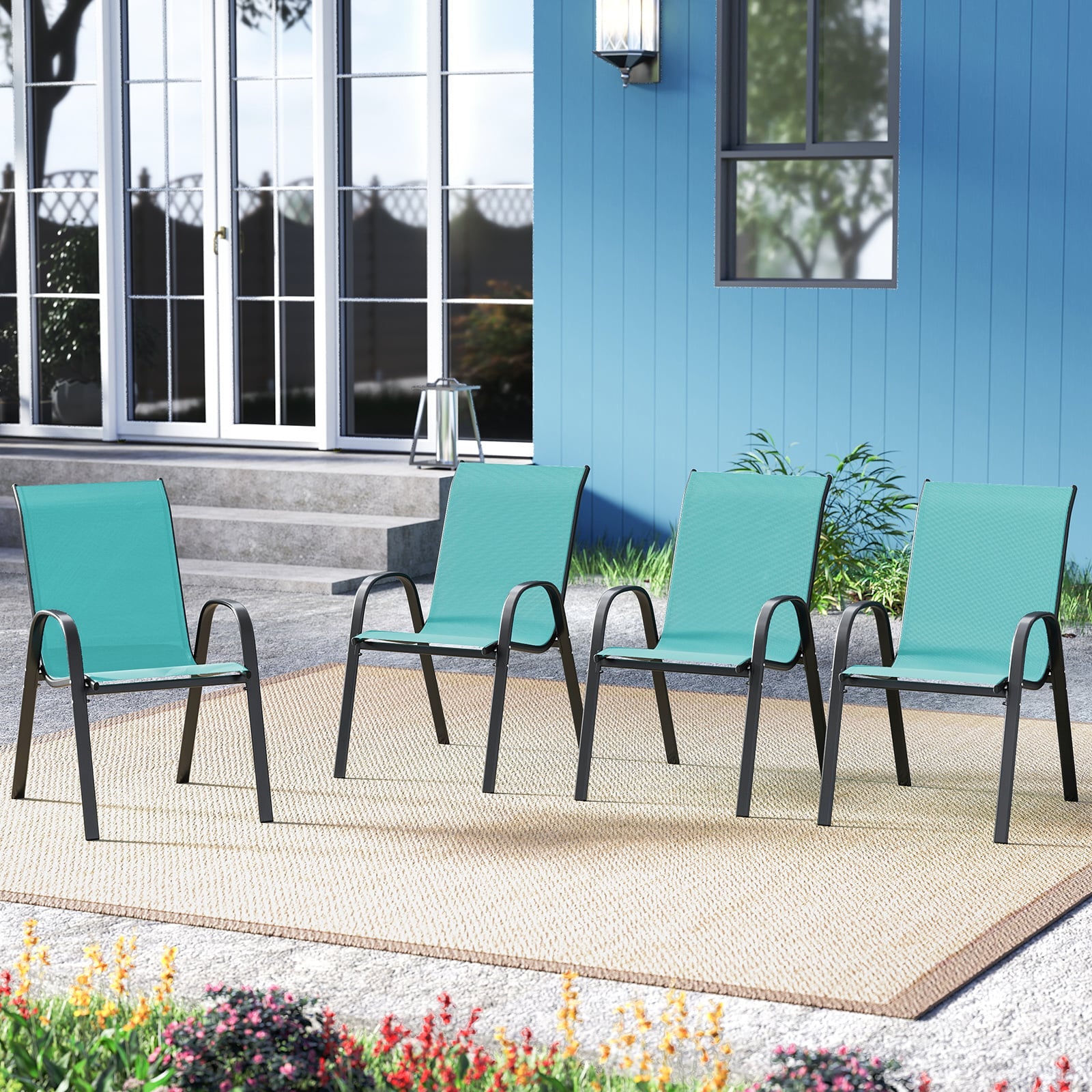 Stackable Patio Dining Chairs, Set of 2, Turquoise Patio Dining Chairs at Gallery Canada