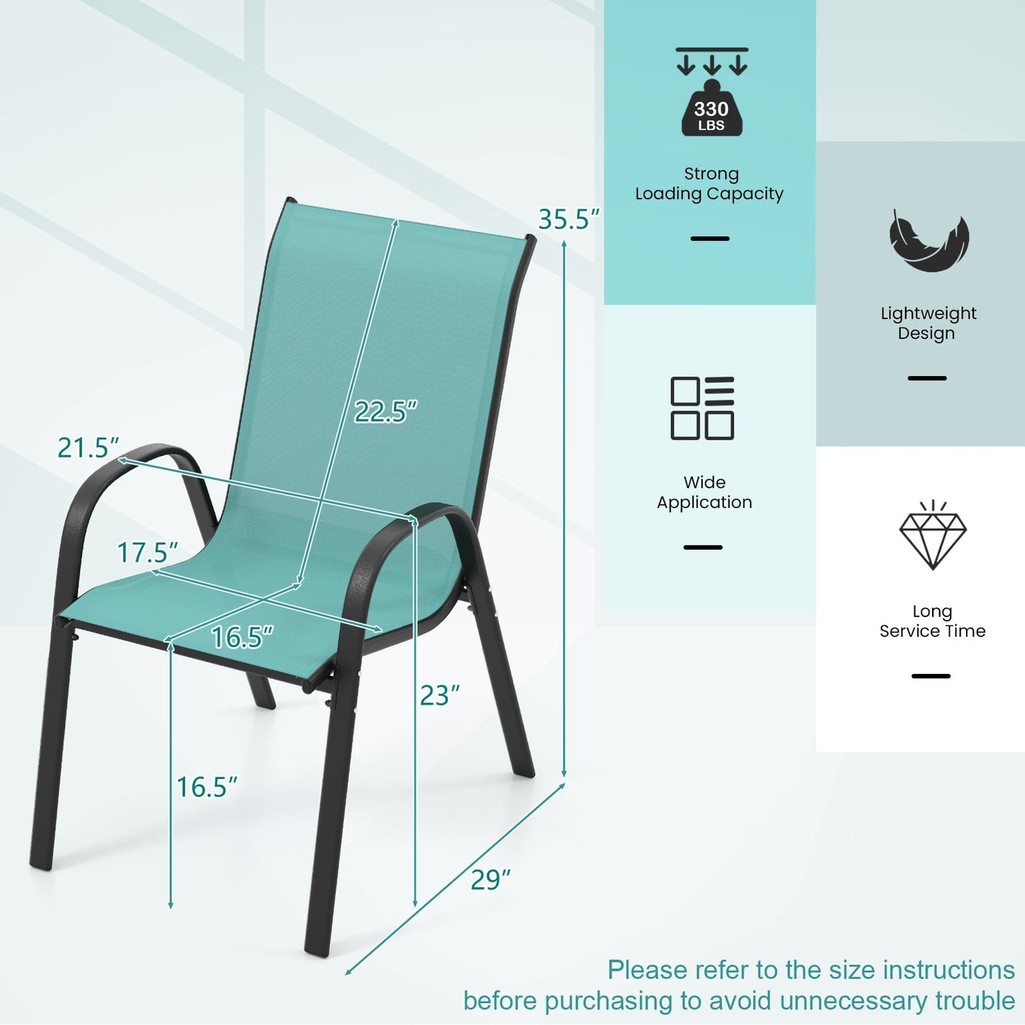 Stackable Patio Dining Chairs, Set of 2, Turquoise Patio Dining Chairs at Gallery Canada