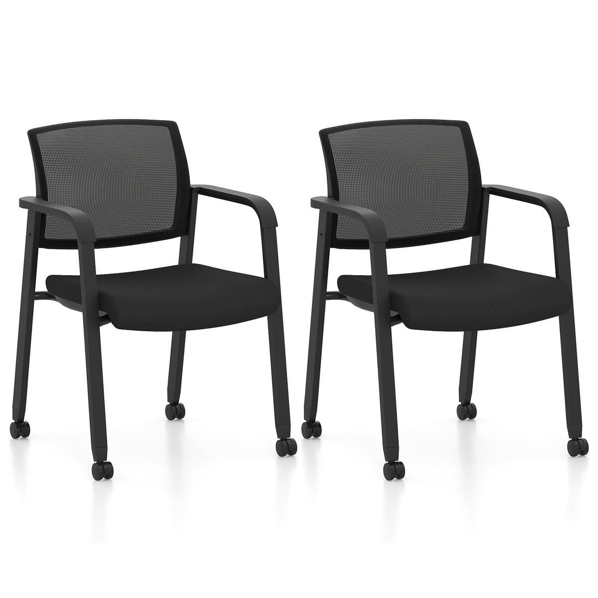 Set of 2 Stackable Rolling Office Chairs, Mesh Backrest, Black Conference Chairs Black at Gallery Canada