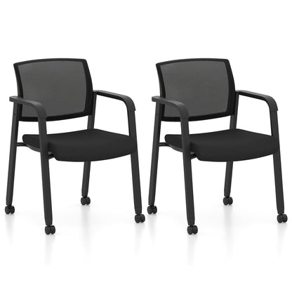 Set of 2 Stackable Rolling Office Chairs, Mesh Backrest, Black Conference Chairs Black at Gallery Canada