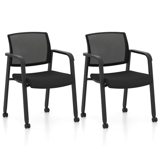 Set of 2 Stackable Rolling Office Chairs, Mesh Backrest, Black Conference Chairs Black at Gallery Canada