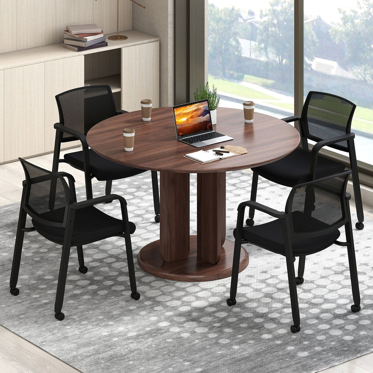 Set of 2 Stackable Rolling Office Chairs, Mesh Backrest, Black Conference Chairs at Gallery Canada