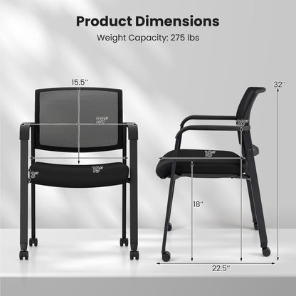 Set of 2 Stackable Rolling Office Chairs, Mesh Backrest, Black Conference Chairs at Gallery Canada