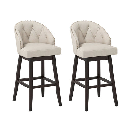 Set of 2 Swivel Bar Stools Tufted Bar Height Pub Chairs with Rubber Wood Legs, Beige Bar Stools Beige at Gallery Canada