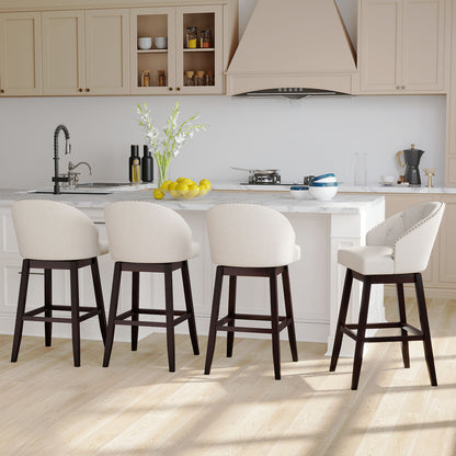 Set of 2 Swivel Bar Stools Tufted Bar Height Pub Chairs with Rubber Wood Legs, Beige Bar Stools at Gallery Canada